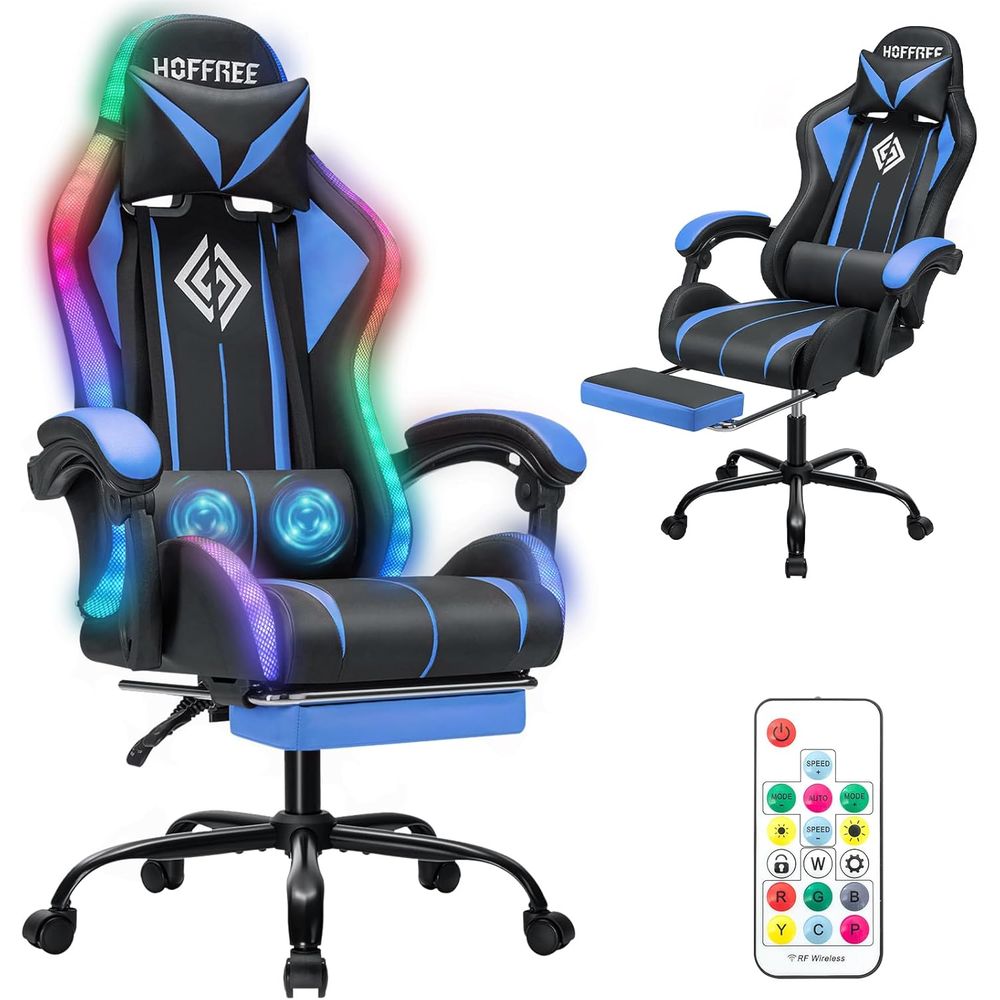 Video Games - LED-Gaming-Stuhl mit Massage RGB-Beleuchtung Computer-Spielstuhl -